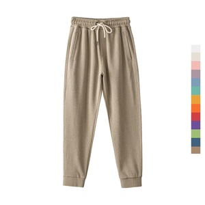 Pantalones de lana de algodón para hombre, pantalones de chándal cálidos de invierno con cintura elástica, pantalones de chándal transpirables teñidos de Color sólido al por mayor - Product Image 5