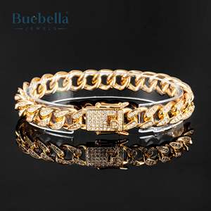 10mm Iced Out 18K chapado en oro amarillo 925 Sterling Silver Iced Clasp Miami Cuban Link Bracelet para hombres - Product Image 2