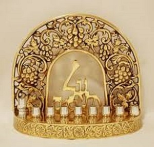 menorah candle stick Stylish Brass Menorah Candle Holder Jewish Hanukkah <b>Lamp</b> Decorative Candle Stand Elegant Home Accent - Product Image 1