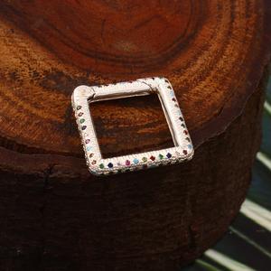 925 Sterling Silver Multi-Color CZ Carabiner Square Lock <b>Charms</b> for Men & Women Fashion Necklace - Product Image 3
