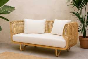 Banc élégant en rotin naturel pour les repas en plein air dans les entrées, les espaces de vie ou les zones ombragées - Product Image 4