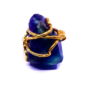 Bague en argent sterling 925 plaqué or pour tous les jours Fluorite Gemstone Classic Trendy Rough Stone Ring - Product Image 2