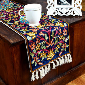 Chemin de Table décoratif (6 pieds) fait à la main pashmiri bleu marine bleu Royal blanc motif Floral chemin de Table décoration de Table de mariage - Product Image 4