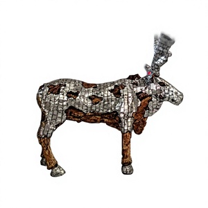 Statue de cerf en bois de teck vert, décoration de Noël artisanale de Java centrale, Indonésie - Product Image 1