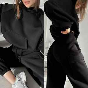Haute qualité lâche Jogging survêtement femme survêtement costumes mode Tech polaire 100% coton femmes sweats à capuche pantalons de survêtement ensembles - Product Image 5