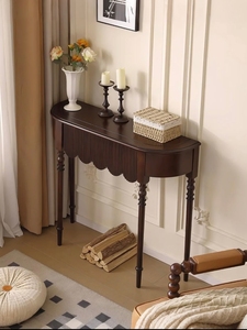 Traditional Wood <b>Console</b> <b>Table</b> With Scallop Edge And Turned Legs Antique Style Living Room Furniture - Product Image 4