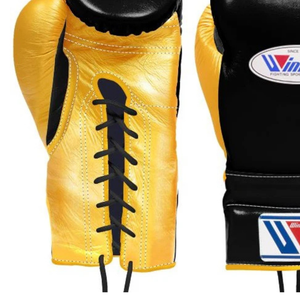 ถุงมือชกมวยแบบผูกเชือก Winning สีดำทอง หนังแท้ ถุงมือชกมวยระดับเอลีท สำหรับการฝึกซ้อมและการต่อสู้ ขนาด 8oz 10oz 12oz 14oz 16oz - Product Image 2
