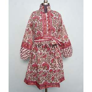 Robe d'été décontractée élégante pour femme en coton, col rond, manches longues bouffantes, taille naturelle, imprimé floral, longueur midi, style doux - Product Image 1