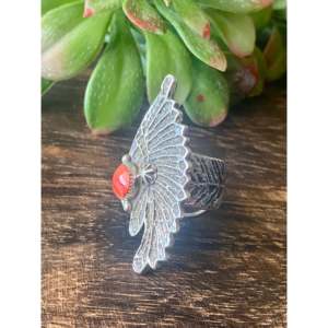 Delbert Arviso 11th Size <b>Adjustable</b> <b>Ring</b> Spiny Oyster Sterling Silver Chief Tufa Cast Bezel Setting Inlay Platinum Everyday Wear - Product Image 4