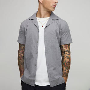 ชุดเสื้อเชิ้ตแขนสั้นแบบลำลองเข้ารูปสำหรับผู้ชายชุดผ้าถักแบบระบายอากาศได้มีตัวอักษรด้านหน้าติดโลโก้ตามสั่งฤดูร้อน - Product Image 1