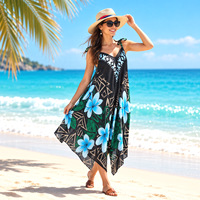 Combinaison pantalon en rayonne tendance, imprimé floral tropical hawaïen, sans manches, maxi, style bohème, pour la plage et l'été