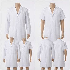 Blouse médicale en sergé de polycoton 210 GSM, blanche, à manches courtes, avec ceinture au dos, personnalisable avec logo, uniforme - Product Image 4
