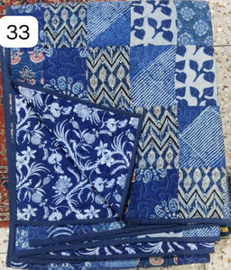 Réversible Coton Patchwork Courtepointes Fabriqué À La Main Vintage Kantha Couette Pur Main Bloc Couverture Bohème Recyclé Jeter Couverture - Product Image 3