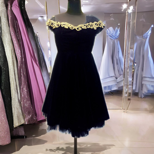 Vestido Corto Sexy y Transpirable con Hombros Descubiertos, Estilo Línea A, para Mujer, con Bordado de Hilo Dorado, Tejido de Encaje, Aberturas, Cintura Natural y Tul - Product Image 3