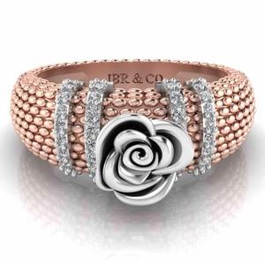 Best Offer Round Diamond Rose Gold Two Tone 925 <b>Sterling</b> <b>Silver</b> Heartily Beads Rose Engagement <b>Ring</b> For Women At Best Price - Product Image 1