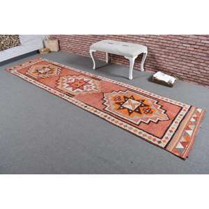 Alfombra Turca Vintage de 2.9x12.2 pies (88x372 cm), Alfombra Herki con Parches Naranjas - Product Image 2