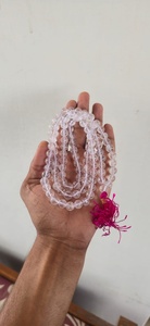 Collier de prière en perles de cristal de quartz clair, 108 perles rondes de 8 mm, avec pompon rose, thème bouddhiste - Product Image 3