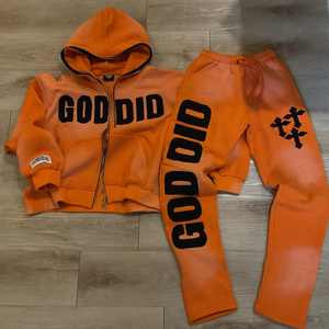 Trajes de sudor de lavado ácido de fabricación OEM, chándales completos acampanados con cremallera gruesa de algodón, conjuntos de sudaderas con capucha y pantalones de chándal para hombres - Product Image 2