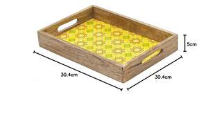 Bandeja de Madera Amarilla Estampada para Servir, Plato de Madera de Mango Hecho a Mano con Asas, Bandejas Decorativas Duraderas al Mejor Precio - Product Image 2