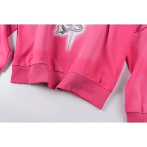 Venta al por mayor de alta calidad Lost Intricacy Pink Faded Zipper Diamond tachonado logo Print Wash and Distress Hood para hombres - Product Image 3