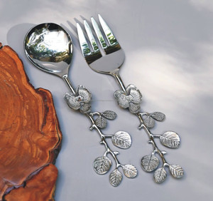 Indian Handicraft Embossed Branch Design Metal Salad <b>Server</b> Set for Weddings Hotels Restaurants and Parties - Product Image 3