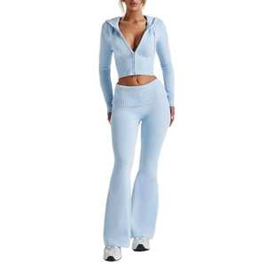 Ropa al por mayor para mujer: Sudadera con cremallera, ropa deportiva, conjuntos de chándal, conjunto tejido, pantalones de cintura baja Y2K, estilo casual liso. - Product Image 5