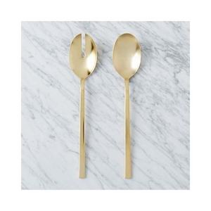 Long Stick Design Handle <b>Gold</b> Matt <b>Mirror</b> Polished Spoon Fork Salad Server Set with Long Amazing Design Handle - Product Image 3