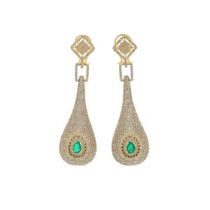 Boucles d'oreilles pour femmes Boucles d'oreilles élégantes en or massif 18 carats avec diamants naturels et pierre verte Bijoux de mode - Product Image 2