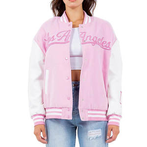 Veste universitaire confortable pour femmes de couleur rose clair vêtements de mode vestes universitaires Letterman pour femmes à bas prix - Product Image 1