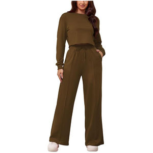 Ensemble survêtement femme personnalisé, streetwear, uni, deux pièces, pantalon évasé à cordon de serrage, avec logo personnalisé, élégant - Product Image 6