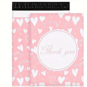 Paquete de 100 Bolsas de Poliéster para Envíos con Mensaje de Agradecimiento, 25x33cm, Autoadhesivas, Resistentes al Agua y a Desgarros, Duraderas, 2.3M, Rosadas con Corazón Blanco - Product Image 1