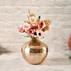 Shiny Gold Color Hammered Metal Flower <b>Vase</b> for Home & Wedding Tabletop Decorative Handmade <b>Bud</b> Shape Flower Pot - Product Image 1