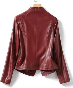 Manteaux courts en cuir véritable pour femmes Vestes à glissière en peau de mouton noire - Product Image 4