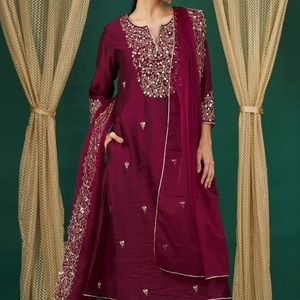 Beautiful Embroidery Work on Kurta & <b>Pant</b> with Packet Dress with Crystal Glass Beads,stone,dabka Work for Party-wear@ 2024 - Product Image 1