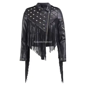 Chaqueta de motorista de cuero negro para mujer Nueva moda Punk Spikes Chaqueta de cuero de estilo tachonado Chaqueta de motorista para mujer