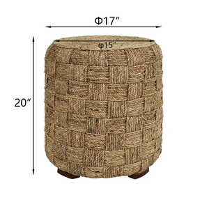 Table basse ronde à carreaux en jonc de mer fabriquée au Vietnam matériaux écologiques meubles de maison décor à la maison en gros - Product Image 4