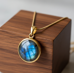 Personnalisable 925 Sterling Silver Dainty Chain 18K Or Forme Ronde Pendentif Bohème Naturel Labradorite Guérison Cristal Mode - Product Image 1