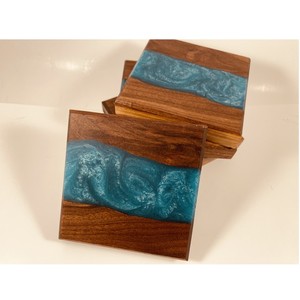 Top Quality Customize <b>Coaster</b> Acacia Wood and Resin <b>Coaster</b> Set (<b>Blue</b>) Handmade Art Cutting Multifunctional Acacia square - Product Image 6