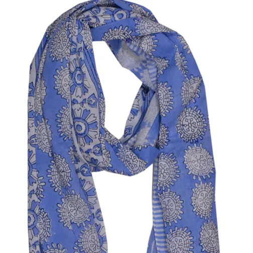 Sky Sun Printed Ajrakh Fabric Natural Dye Hand Block Hijab Scarf 100% Cotton Soft & Comfortable Dupatta