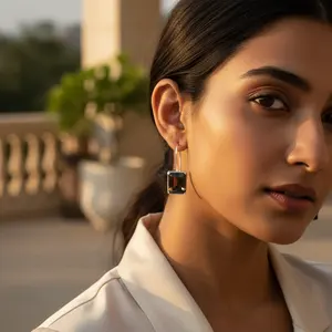 Boucles d'oreilles en argent 925 avec cristal de quartz fumé pour femmes - Product Image 1