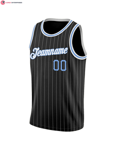 Premium de haute qualité personnalisé noir blanc à fines rayures bleu clair-blanc authentique maillot de basket-ball broderie maillot de basket-ball - Product Image 3