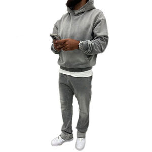 Conjunto de Chándal con Estampado Vintage Acid Wash para Hombre, Estilo Urbano, con Parches Desgastados, Sudadera con Capucha y Pantalones de Chándal, Chándales Mafia - Product Image 1