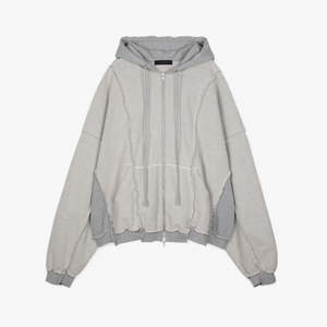 Sudadera con capucha para hombre otoño forrado algodón pesado puntada de contraste externo inverso desgastado con logotipo bordado personalizado - Product Image 5