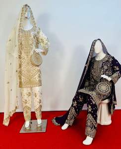 Impresionante colección 5 pantalones Georgette Dupattas para niñas 10 opciones de color Rhinestone lentejuelas diamante Jarkan piedra trabajo encaje - Product Image 1