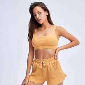 Ensemble de vêtements de yoga pour femmes, 2 pièces, respirant, cordon de serrage, logo personnalisé, tenue de sport de fitness avec coton biologique - Product Image 1