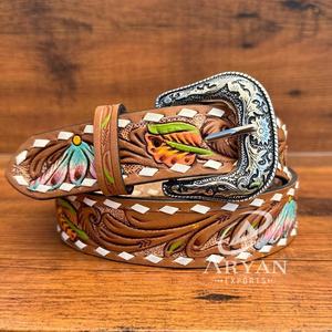 Vente personnalisée en usine ceintures à boucle ardillon réglables en cuir usiné à la main pour hommes et femmes ceintures en cuir de vachette véritable de haute qualité - Product Image 1