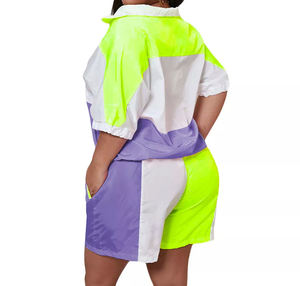 2025 verano Mujer 2 piezas conjunto corto cortavientos de alta calidad con cremallera de gran tamaño recortada superior de talla grande patrón sólido - Product Image 2