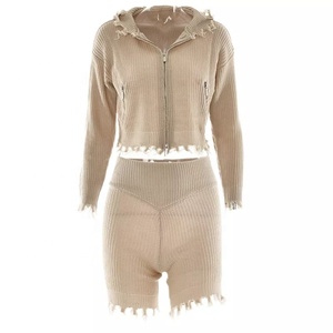 Pull tricoté à manches longues et fermeture éclair, haut taille haute, short, ensemble deux pièces pour femmes, nouvelle collection - Product Image 5