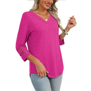 3/4 de manga larga para mujer, blusas informales elegantes para mujer, camisetas de moda con cuello en V 2025, ropa de verano - Product Image 5