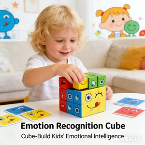 Cubo de Madera para el Reconocimiento Emocional, Expresión de Cara Sonriente, Juguete Educativo para Niños de <span class=keywords><strong>5</strong></span> a 7 <span class=keywords><strong>Años</strong></span> - Product Image 4